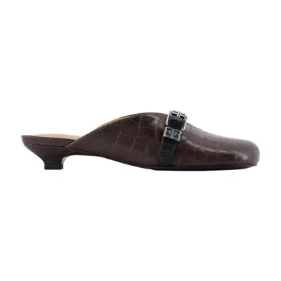 Ganni Sue Kitten Croco Sandals In Brown