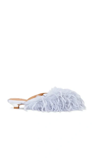 Ganni Sue Kitten Heel Mule Faux Feathers In Animal Print