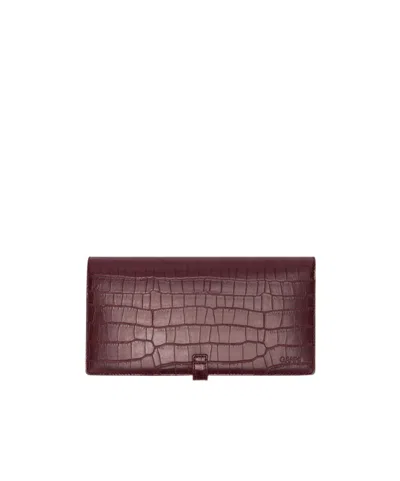Ganni Sue Long Slim Wallet In Burgundy Croco