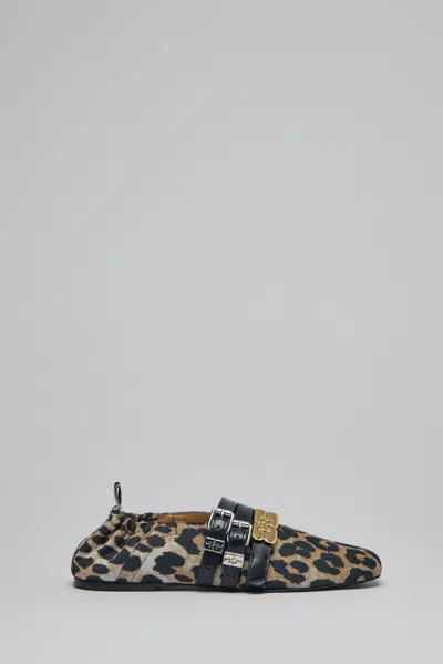 Ganni Sue Triple Ballerina Flocked Denim Printed In Animal Print