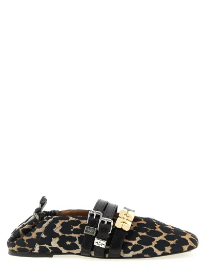 Ganni Women Brown Triple-strap Ballet Flats In Animal Print