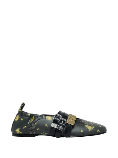 Ganni Sue Triple Floral-print Ballet Flats In Multi