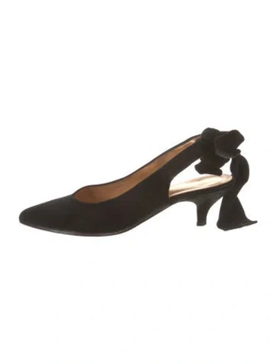 Pre-owned Ganni Suede Bow Accents Slingback Flats In Black