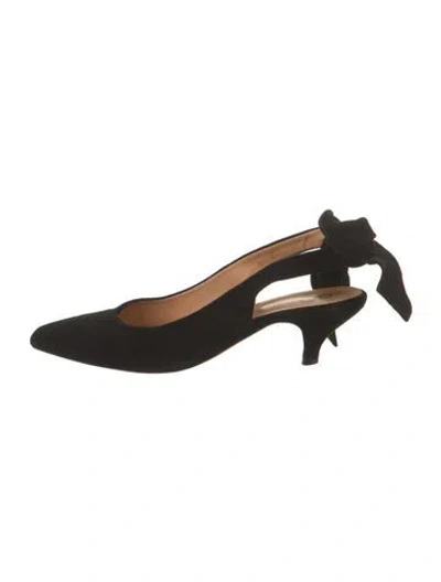 Pre-owned Ganni Suede Bow Accents Slingback Pumps In Black