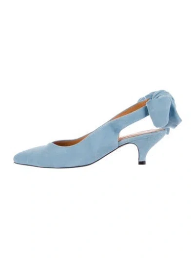 Pre-owned Ganni Suede Bow Accents Slingback Pumps In Blue