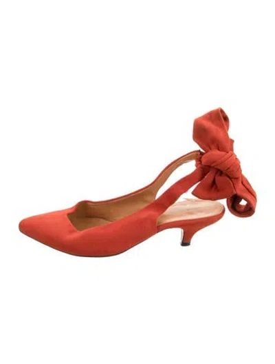 Pre-owned Ganni Suede Bow Accents Slingback Pumps In Red
