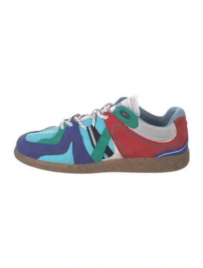 Pre-owned Ganni Suede Colorblock Pattern Athletic Sneakers In Blue