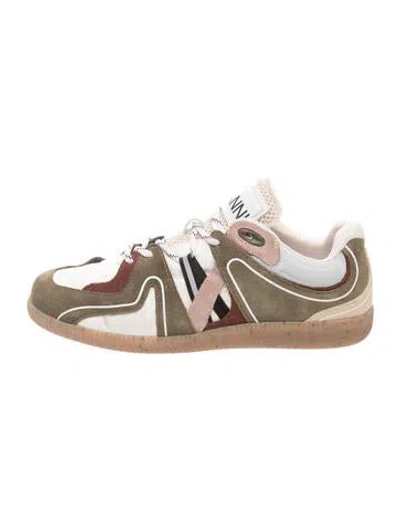 Pre-owned Ganni Suede Colorblock Pattern Athletic Sneakers In Green/neutrals