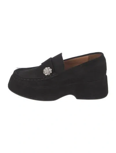 Pre-owned Ganni Suede Crystal Embellishments Loafer Sneakers In Black