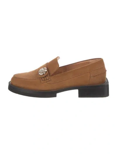 Pre-owned Ganni Suede Crystal Embellishments Loafers In Brown