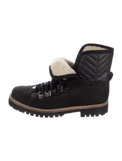 Pre-owned Ganni Suede Fur Trim Lace-up Boots In Black