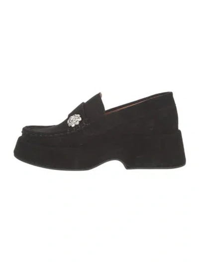 Pre-owned Ganni Suede Loafers In Black