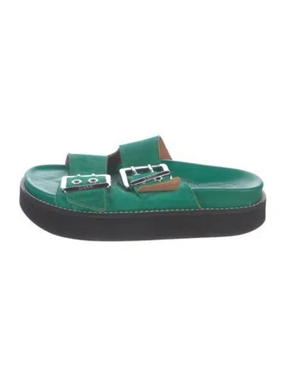 Pre-owned Ganni Suede Mules In Green