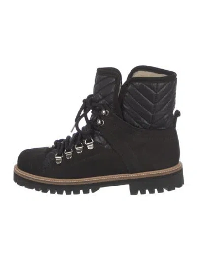 Pre-owned Ganni Suede Plaid Print Combat Boots In Black