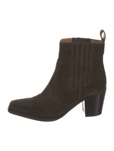 Pre-owned Ganni Suede Printed Boots In Green