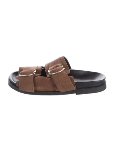 Pre-owned Ganni Suede Slides In Brown