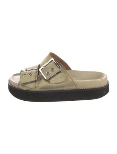 Pre-owned Ganni Suede Slides In Neutral