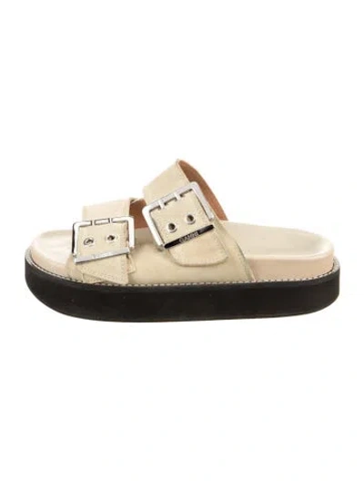 Pre-owned Ganni Suede Slides In Neutral