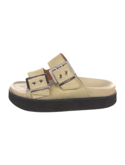 Pre-owned Ganni Suede Slides In Neutrals
