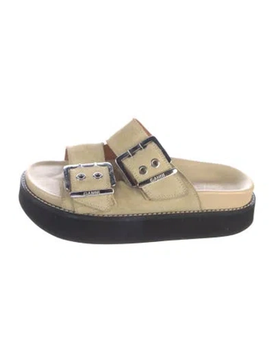 Pre-owned Ganni Suede Slides In Neutrals