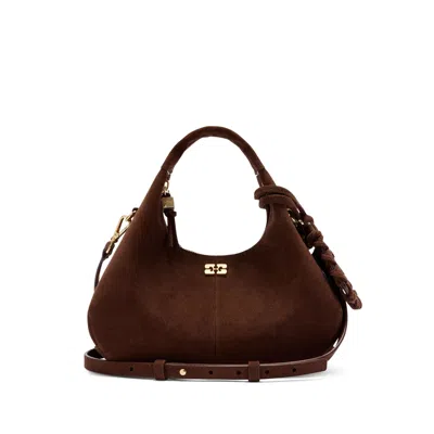 Ganni Suede Tote Bag In Brown