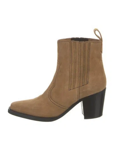 Pre-owned Ganni Suede Western Boots In Neutral