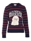 Ganni Graphic Wool Mix Poodle Stripe Crewneck Knitwear Multicolor In Multi