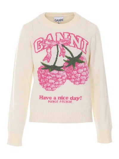 Ganni Regular Fit Sweater With Grafica In Multi