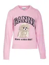 Ganni Womens Chalk Pink Poodle Logo-motif Wool-blend Knit Jumper Xs In Pink