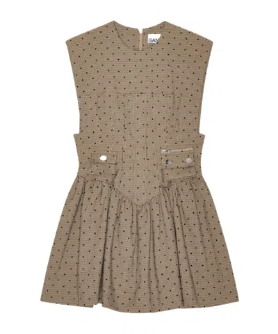 GANNI BROWN FLOCK SUITING CORSET MINI DRESS