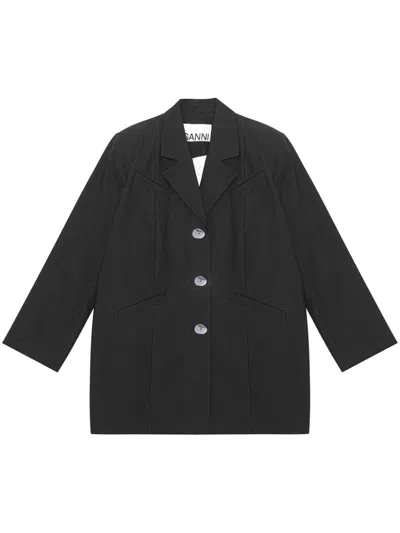 Ganni Suiting Cotton Blazer In Black
