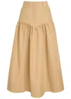 Ganni Gathered Cotton And Linen Maxi Skirt In Brown