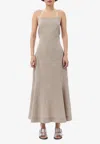Ganni Suiting Open-back Midi Dress In Gray