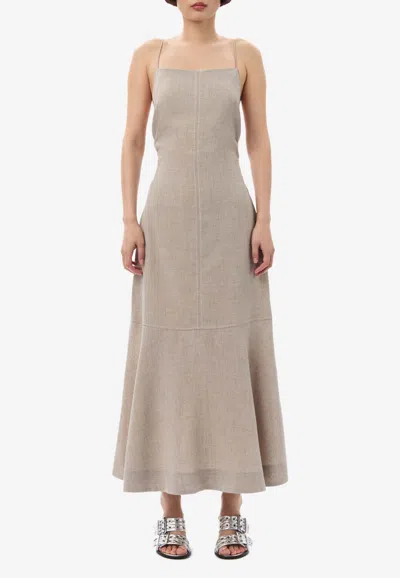 Ganni Suiting Open-back Midi Dress In Gray