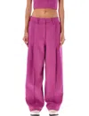 Ganni Pleated High-rise Wide-leg Pants In Purple