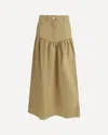 Ganni Womens Pale Khaki Summer Suiting Gathered Cotton And Linen Midi Skirt