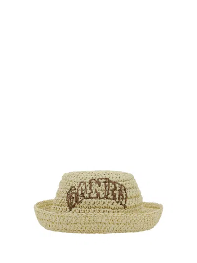 Ganni Summer Straw Hat In Almond Milk