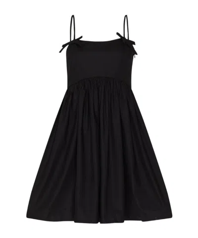 Ganni Black Sleeveless Dress With Spaghetti Straps And Bow Detail On The Rear In Multicolor