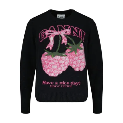 Ganni Sweat Graphic -  - Wool - Multi In Black