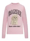 Ganni Womens Chalk Pink Poodle Logo-motif Wool-blend Knit Jumper Xs In Pink