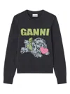 Ganni Fuffy Puppy Love Phantom Sweatshirt In Black