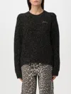 Ganni Embroidered-logo Speckled Sweater In Schwarz
