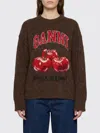 Ganni Brushed Alpaca Graphic Oversized Sweater In Brown