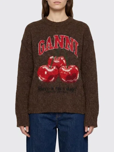 GANNI GANNI CREW-NECK WOOL PULLOVER WITH LOGO,H93959032