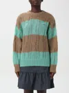 Ganni Striped Cable-knit Merino Wool-blend Sweater In Green