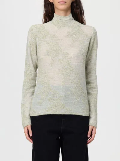 Ganni Floral-intarsia Semi-sheer Knit Top In Green