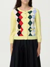 Ganni Knitwear Cardigan With Argyle Pattern And Pockets In Yellow
