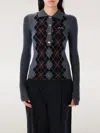 Ganni Grey Sweater With Classic Collar And Check Motif On The Front In Gray