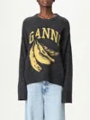 Ganni Jersey With Banana And Logo In Black
