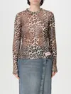 Ganni Knitwear Crewneck Leopard Print Long Sleeves In Multicolor